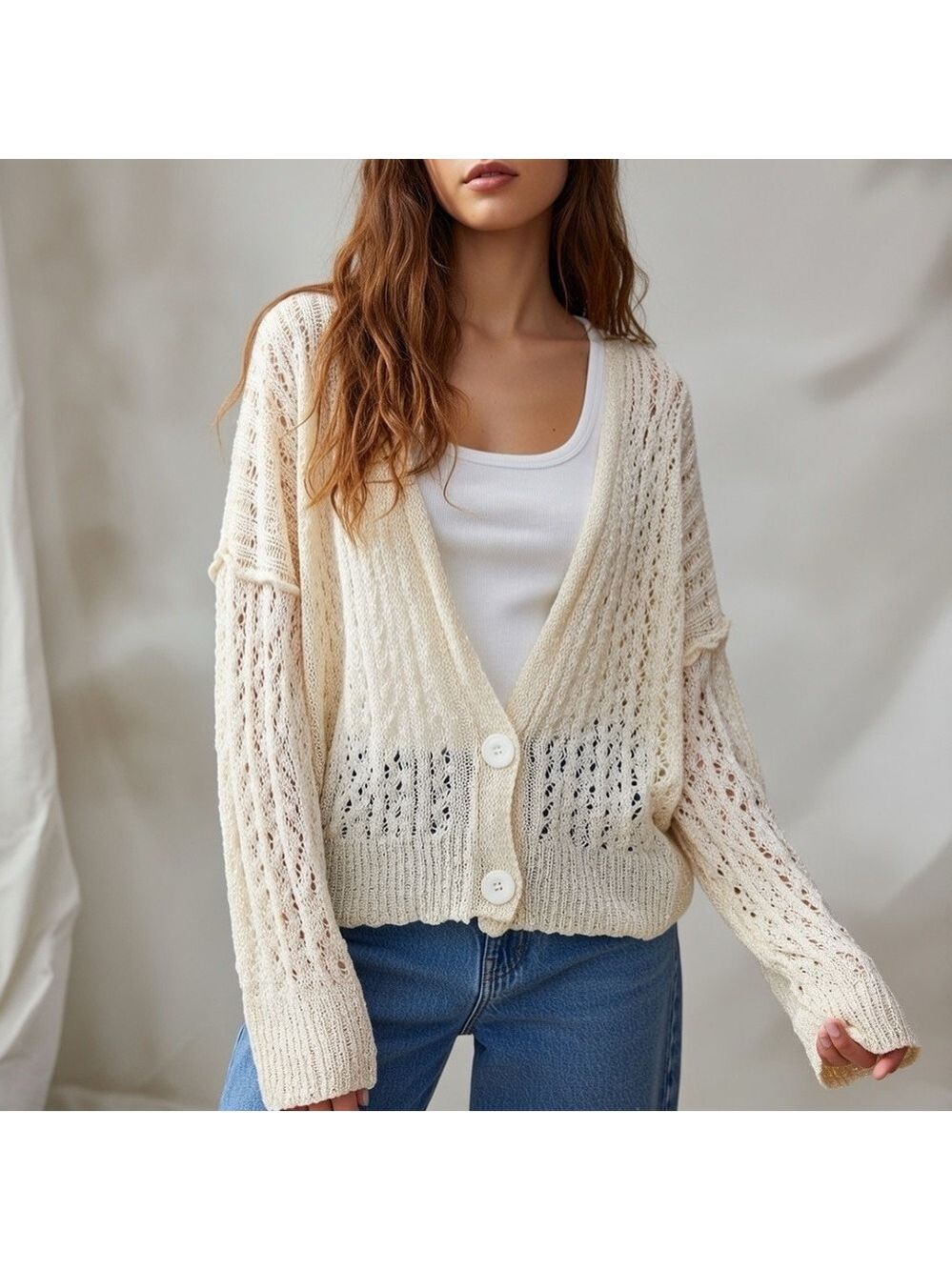 Don’t Ask Why by AEO Cottagecore Cream Knit Cardigan One Size OS